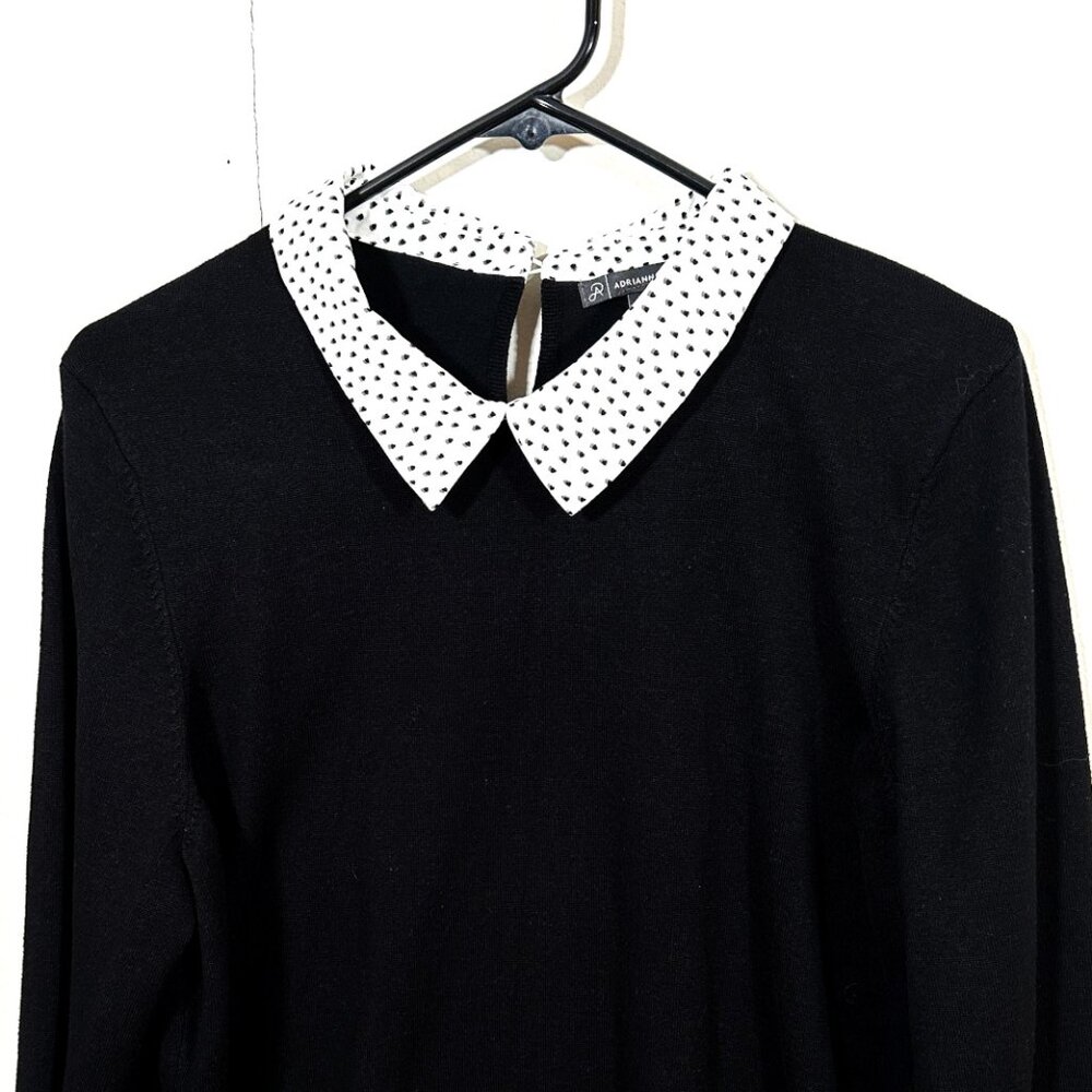 NWOT Adrianna Papell Black Layered Sweater With Dotted Collar Size XLg Academia - Picture 3 of 11